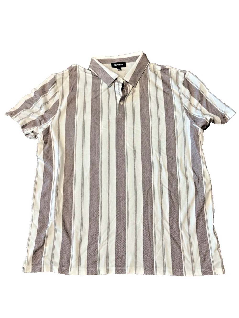 Express Men's Short Sleeve Striped Herringbone Knit Polo Shirt